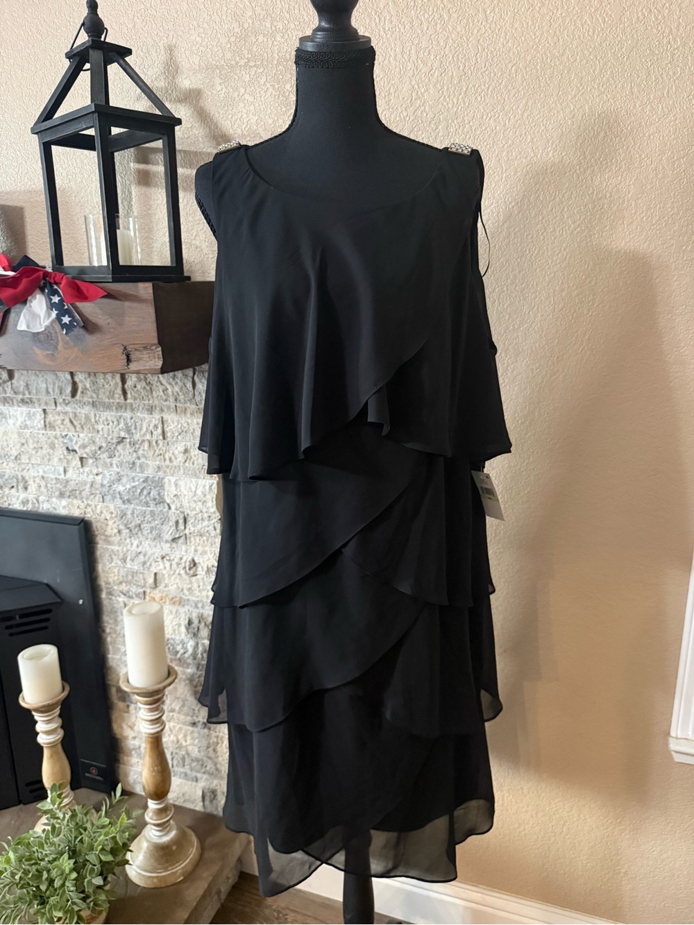 NWT - Elegant Black Tiered Layer Chiffon Dress - Sleeveless